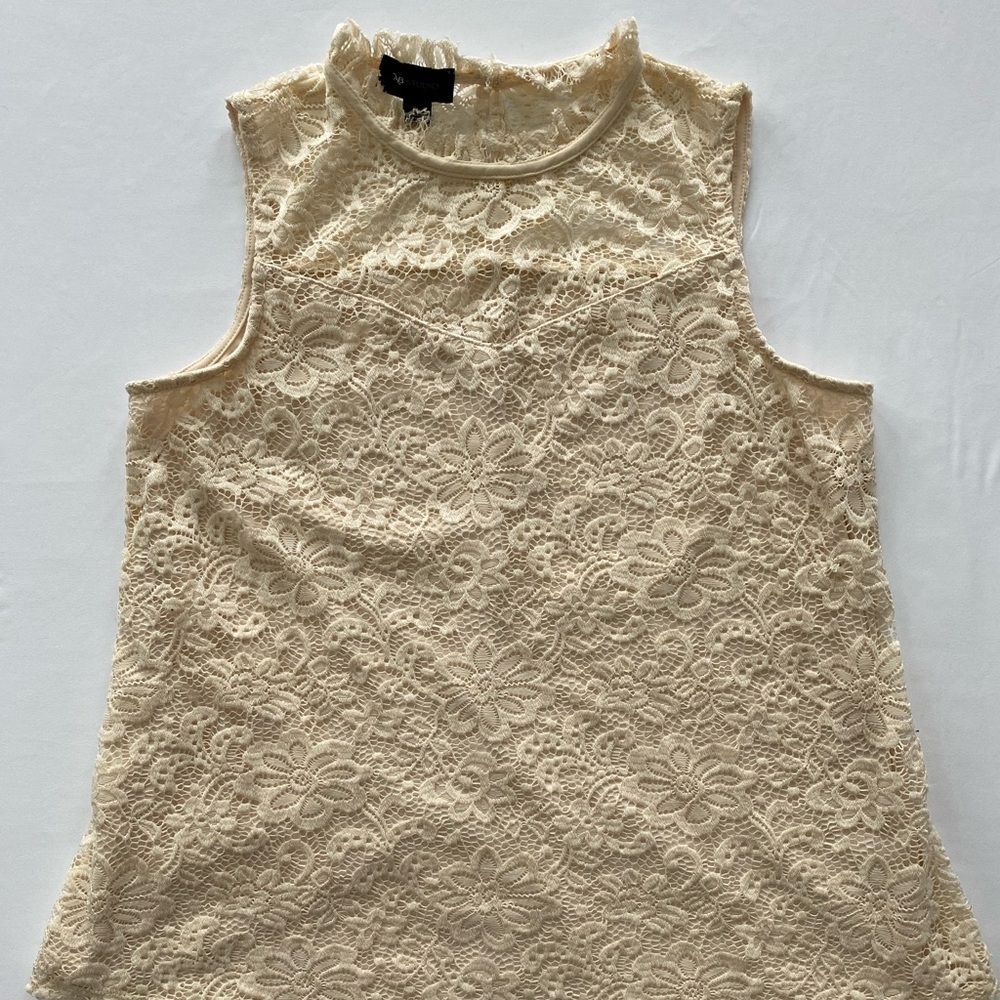 AB Studio Cream Floral Lace Sleeveless Mock Neck Top XL